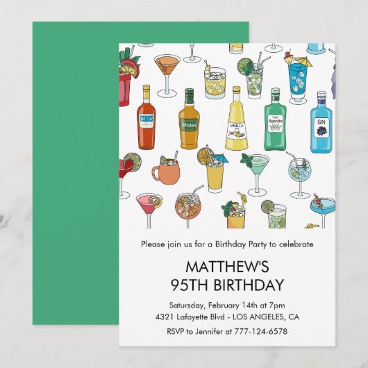 95歳の誕生日招待状カクテルコンテンポラリー 招待状 (正面/裏面)