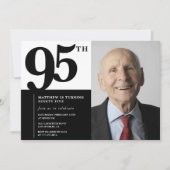 95歳の誕生日招待状 ブラックエレガント シック 招待状 (正面)