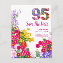 95歳の誕生日 カラフルな花園のSave the Date