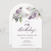 95歳の誕生日 パープル スプリング ライラック フラワー アーチ 招待状 (正面/裏面)