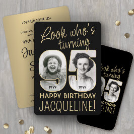 95歳の誕生日 ブラック&ゴールド バースデーパーティー 2枚の写真 招待状