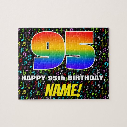 95歳の誕生日 - 楽しいカラフルな音楽のシンボルと「95」 ジグソーパズル (横)