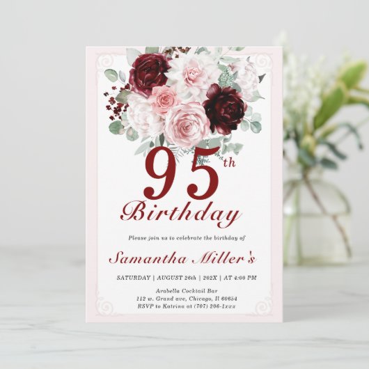 95歳の誕生日 編集可能なテンプレート 招待状 (スタンド正面)