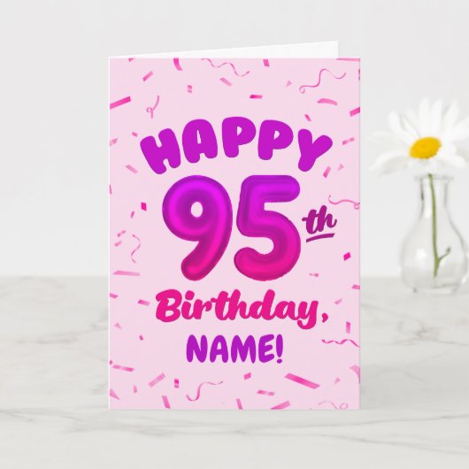 95歳の風船の数字のカスタム名の誕生日カード カード (小さな植物)