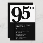 95歳エレガントの誕生日の招待状ブラックシックモダン 招待状 (正面/裏面)