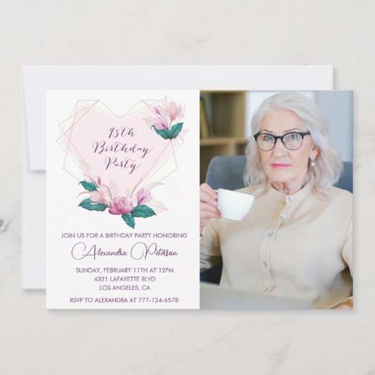 95歳エレガントの誕生日招待状フローラ写真 招待状 (正面)