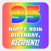 95番目の誕生日カラフル:, おもしろいレインボーパターン# 95 スクエアシール (正面)