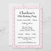 95番目の誕生日乱数パターンピンク/白 招待状 (正面)