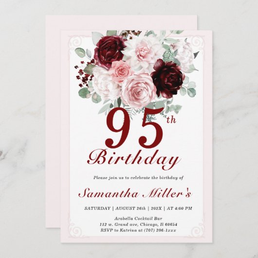 95番目の誕生日編集可能テンプレート 招待状 (正面/裏面)