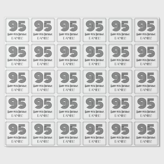 95番目の誕生日:インスパイアアールデコスタイル「95」 +名前 ラッピングペーパー (フラット)