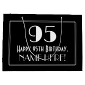 95番目の誕生日:インスパイアアールデコスタイル「95」、名前 ラージペーパーバッグ (裏面)