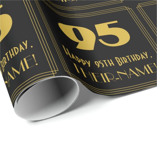 95番目の誕生日-インスパイアアールデコルック"95" & Name ラッピングペーパー (ロールコーナー)