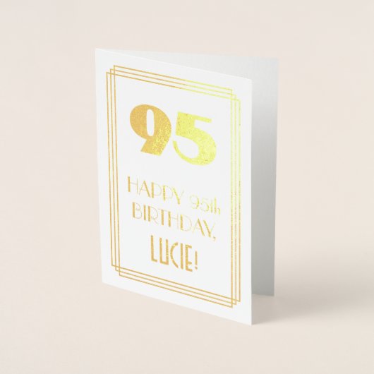 95番目の誕生日:インスパイアアールデコ「95」と名前 箔カード (正面)
