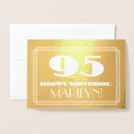 95番目の誕生日:名前+アールデコインスパイア「95」を見る 箔カード (封筒付き正面)