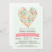 95誕生日かわいいフローラハート誕生会 招待状 (正面/裏面)