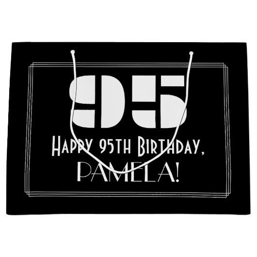 95誕生日インスパイア～アールデコ見る"95" +名前 ラージペーパーバッグ (正面)