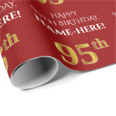 95誕生日エレガント:，赤，フェイク金ゴールド ラッピングペーパー (ロールコーナー)