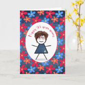 95誕生日スティックガールとデイジーオンデニム カード (黄色い花)