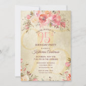 95誕生日フローラピンクローゼス金ゴールドきらめくパーティー 招待状 (正面)