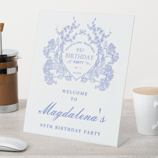 95誕生日ブルーフランスのフローラクレストウェルカム 台座サイン (インサイチュ)