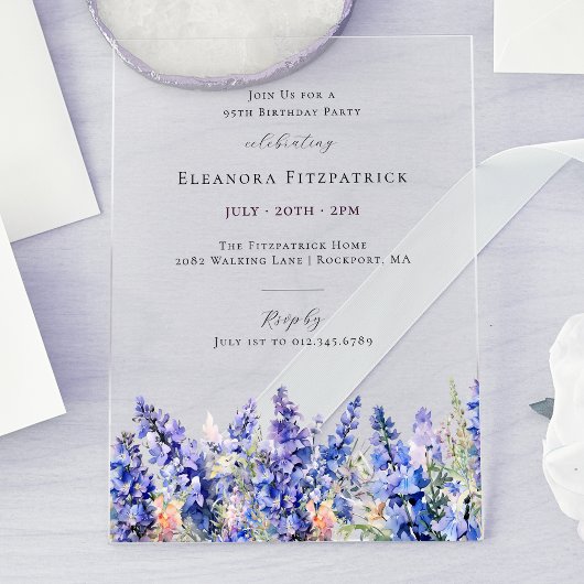 95誕生日ブルーラークスパー7月誕生花 アクリル招待状