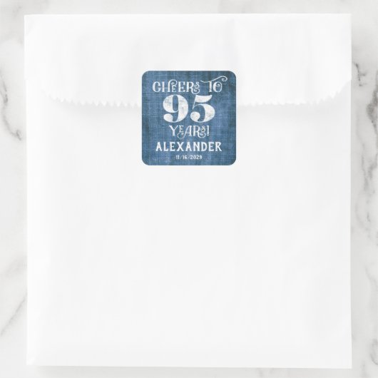 95誕生日ブルーリネンありがとうスティッカー スクエアシール (バッグ)