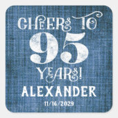 95誕生日ブルーリネンありがとうスティッカー スクエアシール (正面)