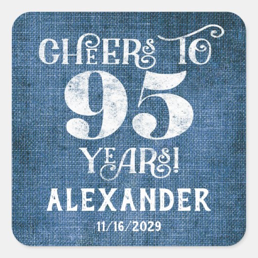 95誕生日ブルーリネンありがとうスティッカー スクエアシール (正面)