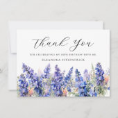 95誕生日ブルー7月誕生フラワーカスタムフラット サンキューカード (正面)
