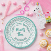 95誕生日乱数パターンティール（緑がかった色）/白 ペーパープレート (パーティー)