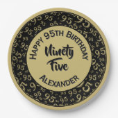 95誕生日乱数パターン金ゴールド/黒 ペーパープレート (正面)