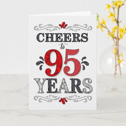 95誕生日応援の赤い白の黒のパターン カード (黄色い花)