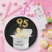 95誕生日金ゴールドバルーン(白いボックス) ペーパープレート (パーティー)
