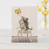 95誕生日風船とタビーキャット カード (黄色い花)