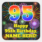 95誕生日:おもしろい花火ルック、虹# 95 スクエアシール (正面)