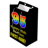 95誕生日:おもしろい、はっきりした、カラフルレインボー「95」 ミディアムペーパーバッグ (正面アングル)