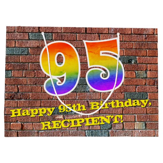 95誕生日:おもしろい、グラフィティインスパイアレインボーー# 95 ラージペーパーバッグ (裏面)