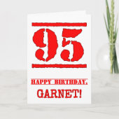95誕生日:おもしろい、赤ゴムスタンプルックインスパイアス カード (正面)