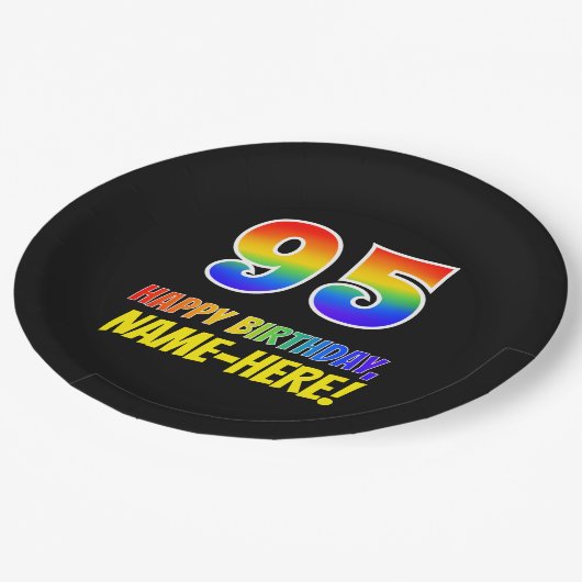 95誕生日:はっきりした,おもしろい,シンプル虹， 95 ペーパープレート (アングル)