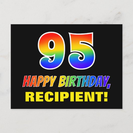 95誕生日:はっきりした,おもしろい,シンプル虹, 95 ポストカード (正面)