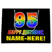 95誕生日:はっきりした,おもしろい,シンプル虹, 95 ラージペーパーバッグ (正面)