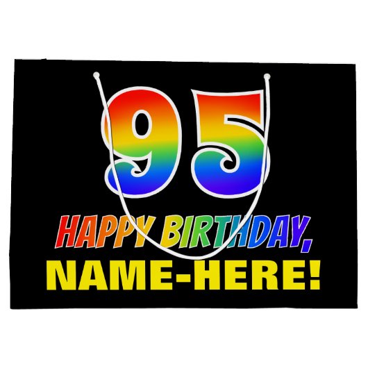 95誕生日:はっきりした,おもしろい,シンプル虹, 95 ラージペーパーバッグ (裏面)