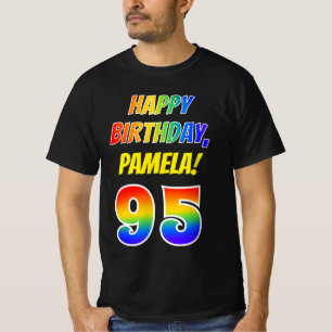 95誕生日— はっきりした、おもしろい、レインボー95、名前をカスタムする Tシャツ