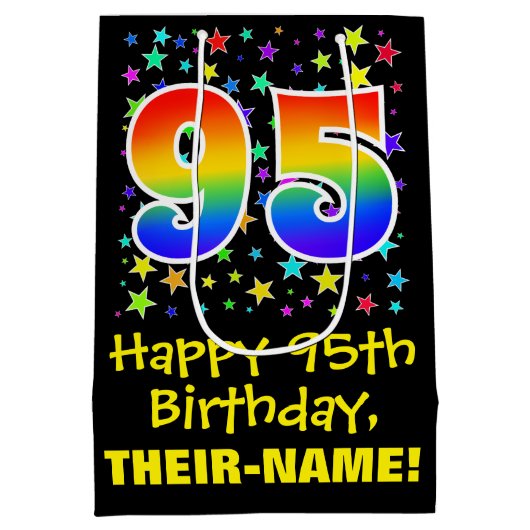 95誕生日:カラフルスターズパターン&レインボー95 ミディアムペーパーバッグ (裏面)