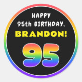 95誕生日:カラフルレインボー# 95,名前をカスタムする ラウンドシール (正面)