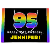 95誕生日:カラフルレインボー# 95,名前をカスタムする ラージペーパーバッグ (正面)