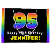 95誕生日:カラフルレインボー# 95,名前をカスタムする ラージペーパーバッグ (裏面)