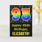 95誕生日:カラフル音楽シンボル+虹95 カード (黄色い花)