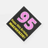 95誕生日:ピンクストライプ色のハートと"95" +名前 スタンダードランチョンナプキン (角)