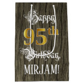 95誕生日:フェイク金ゴールドルック&ウッドフェイクパターン ミディアムペーパーバッグ (裏面)